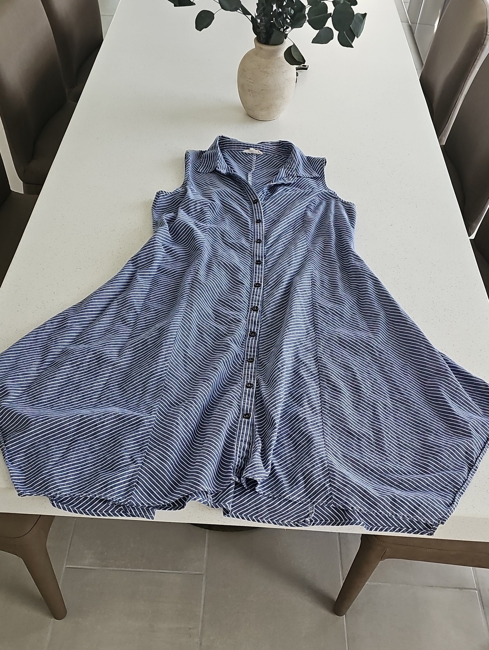 Parallel Skies Sleeveless Blue Striped Button-Front Dress